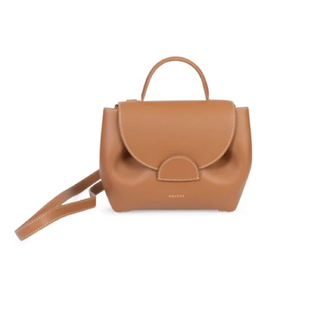 Polene Brown Crossbody Bag with Curved Flap and Minimalist Design